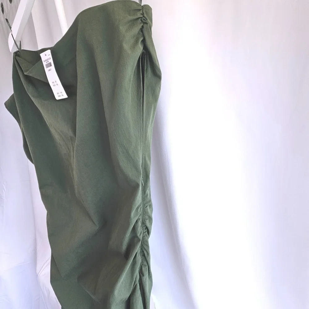 Abercrombie & Fitch Green Asymmetrical Ruched Maxi Dress Olive Large  NWT $110